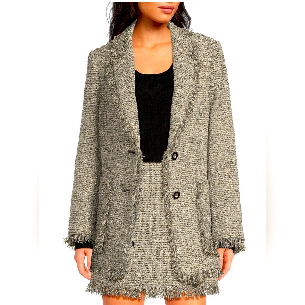 A Loves A Metallic Tweed Fringe Novelty Button Front Jacket Size XS NWT